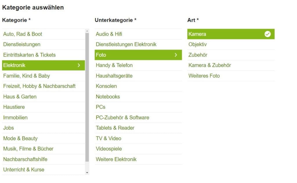 Produktkategorie eBay Kleinanzeigen