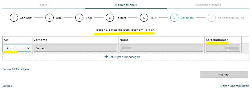 VG Wort Text Beteiligte Meldung