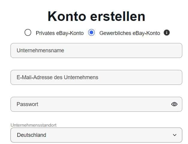 Neues gewerbliches Konto erstellen. Konto neu erstellen ebay