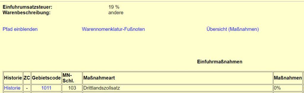 Zolltarifnummer