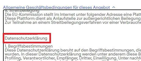 datenschutzerklärung ebay