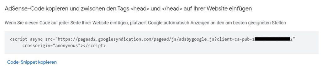 Verknüpfung Google Adsense mit Website