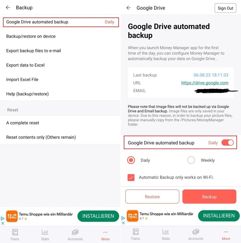 Money Manager Backup